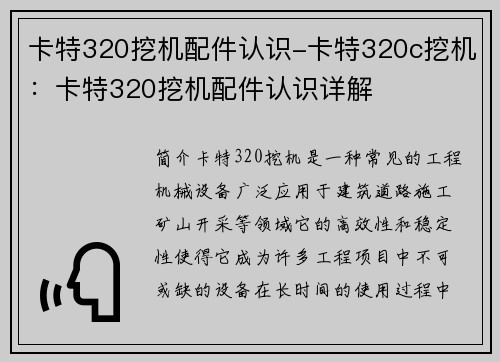卡特320挖机配件认识-卡特320c挖机：卡特320挖机配件认识详解