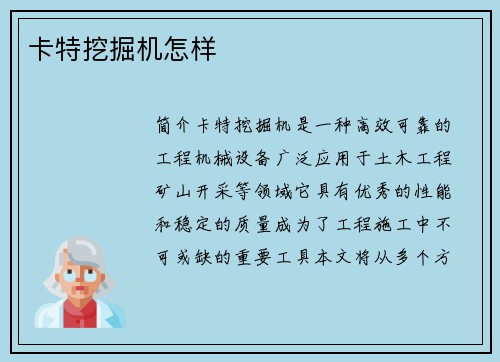 卡特挖掘机怎样