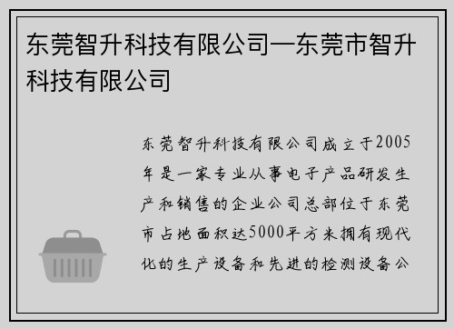 东莞智升科技有限公司—东莞市智升科技有限公司
